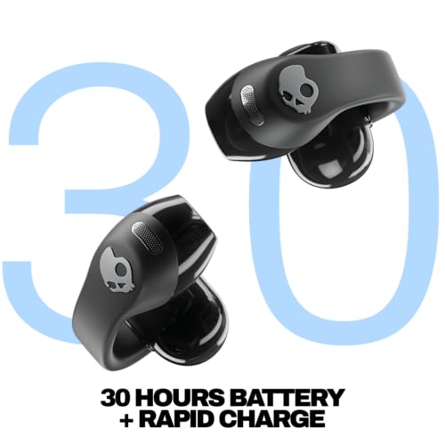 Skullcandy Push 720 Open Auriculares Open Ear Inalámbricos Bluetooth, Impermeables, Diseño Ligero de Clip, 30 Horas de Autonomía, Bolsito de Carga Inalámbrica, Micrófono para iPhone Android - Negro