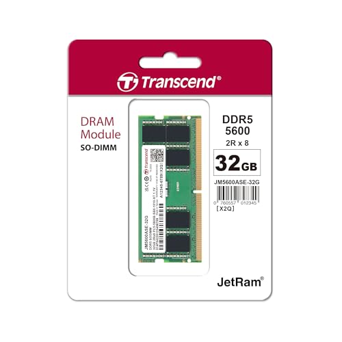 Transcend Módulo de Memoria JetRam JM5600ASE DDR5 32GB - 5600MT/s, 1.1V Bajo Voltaje, para Workstations de Alto Rendimiento/Juegos - JM5600ASE-32G