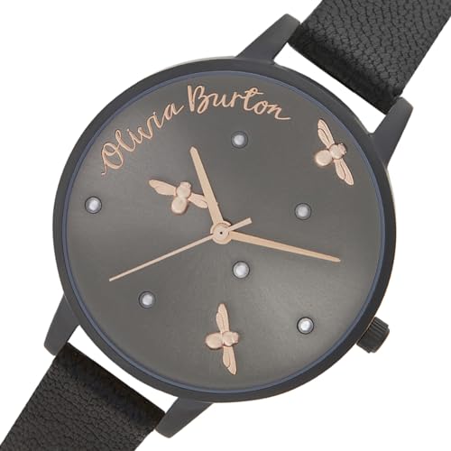 Olivia Burton Reloj Analógico de Cuarzo para Mujer con Correa en Piel Negro - OB16PQ02