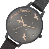 Olivia Burton Reloj Analógico de Cuarzo para Mujer con Correa en Piel Negro - OB16PQ02