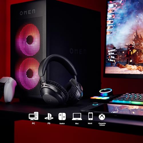 HyperX Cloud Alpha Wireless 2 - Auriculares Gaming inalámbricos con Base RGB, Drivers 53mm, batería hasta 250h, Bluetooth, 2.4GHz, PC, PS4, PS5, Xbox, Switch, Color Negro