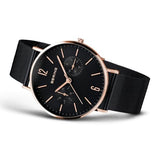 BERING 14240-163 Reloj de cuarzo para hombre con caja de acero inoxidable de 40 mm con acabado en oro rosa y esfera negra, correa milanesa, cristal de zafiro y resistencia al agua de 3 ATM