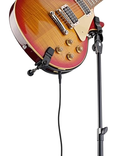 K&M 14760 Soporte para guitarra eléctrica, negro - Grosor de la caja fácilmente ajustable de 3,9 a 6 cm - Revestimiento de fieltro