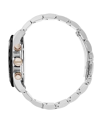 BOSS Reloj Cronógrafo de Cuarzo para Hombre de 43 mm Colección HERO con Pulsera de Acero Inoxidable de Eslabones o Malla, Función de Fecha, 3 Sub-Diales, Resistente al Agua hasta 5ATM