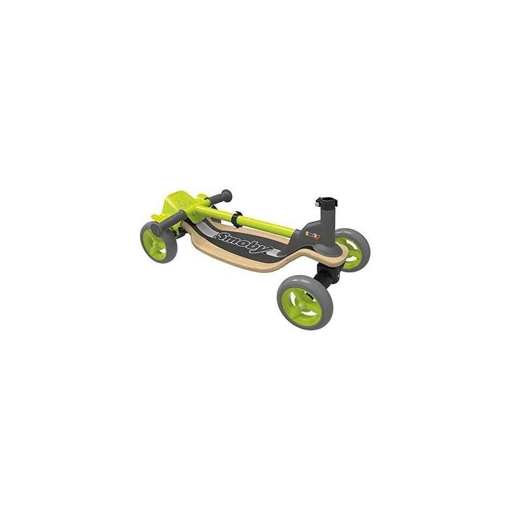 Smoby - Patinete de Madera S-Cruiser - Patinete de 4 Ruedas - Freno Trasero - Manillar Ajustable y Plegable - A Partir de 5 Años - Peso Máximo 50 Kgs