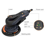 Lijadora orbital 2,5 mm sin escobillas 350W MAXXT, Lijadora electrica 150mm 4000-10000RPM-(6 velocidades ajustables) Freno automático-2s, conexión de tres núcleos y 10 hojas de papel de lija