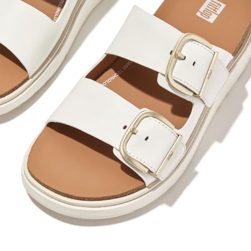 Fitflop Gen-FF Buckle Two-Bar Leather Slides, Sandalias deslizantes Mujer, White, 40 EU