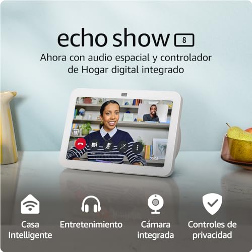 Echo Show 8 (Última generación) | Pantalla táctil inteligente de alta definición con audio espacial, controlador de Hogar digital y Alexa | Blanco
