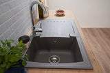 Respekta Boston Fregadero de Mineralite en gris hormigón/Fregadero empotrado de 1 cubeta de 86 x 50 cm/Apto para bases a partir de 45 cm de ancho