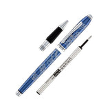 Cross Townsend - Bolígrafo roller con texto en alemán Año de la Serpiente (grosor de trazo M, tinta negra, indeleble, caja de regalo premium), color azul translúcido con grabado cromado