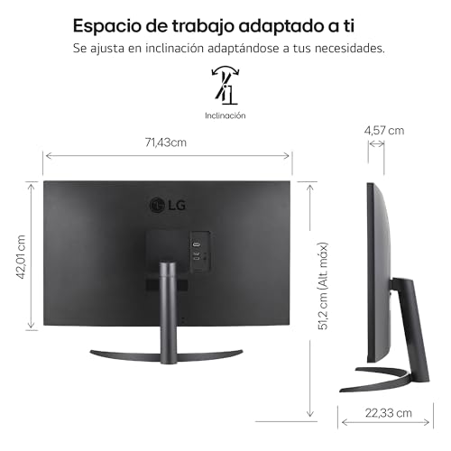 LG 32UR500K-B - Monitor 4K 32", Panel VA, (3840 x 2160), 60Hz, 4ms (GtG), DCI-P3 90%, Ajuste en Inclinación (Eje Horizontal), Negro