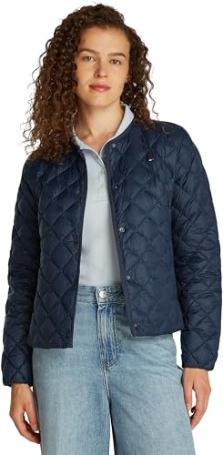 Tommy Hilfiger Cazadora acolchada Mujer Down Quilted Collarless con botones, Azul (Dark Night Navy), XL