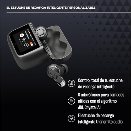 JBL Tour Pro 3, Earbuds inalámbricos True Wireless, estuche de carga inteligente, 40 h de autonomía, Bluetooth, cancelación de ruido adaptativa, JBL Spatial 360 Sound y seguimiento de cabeza, negro