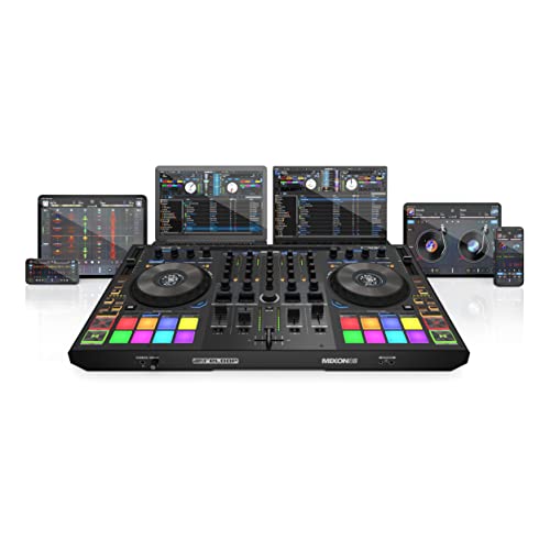 Reloop Mixon 8 Pro | 4-Kanal -Multi-Platform-Performance-Controller für Serato & djay, Jogwheel -Displays & 4 Instant-FX-Kippschalter, Dual-Audio-Interface mit USB-C & Stand-Alone-Mixing