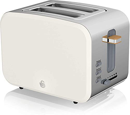 Swan Nordic Set Desayuno Hervidor de agua 1,7L 2200W, Tostadora Pan ranura ancha 2 rebanadas, Microondas 20L digital, diseño moderno, efecto madera, blanco