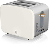 Swan Nordic Set Desayuno Hervidor de agua 1,7L 2200W, Tostadora Pan ranura ancha 2 rebanadas, Microondas 20L digital, diseño moderno, efecto madera, blanco