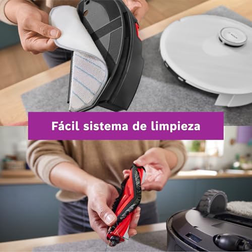 Bosch - Robot Aspirador Spotless +, BCRD1W, aspira y friega, Potencia 11.000 Pa², Almohadilla húmeda Fija, estación Seca, Sistema Inteligente de visión por Infrarrojos, Bosch Home Connect App, Blanco