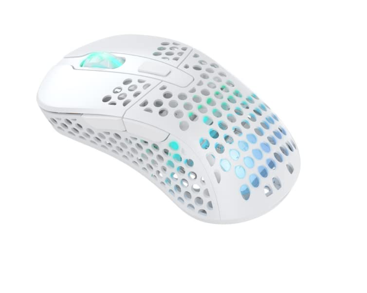 Xtrfy M4 Wireless, Ratón Gaming Inalámbrico Ultraligero, Optimizado para eSports, Radiofrecuencia 2,4 GHz, Iluminación RGB, Ratón Ergonómico Ajustable para Diestros, Recargable, Weiß