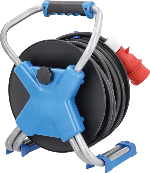as - Schwabe XPERTS enrollacables CEE de 30 m H07RN-F 5G2,5-2 tomas de tierra de 230 V, 1 toma CEE de 5 polos, 400 V 16 A - con tapa abatible - para uso en exteriores - IP44, 23653