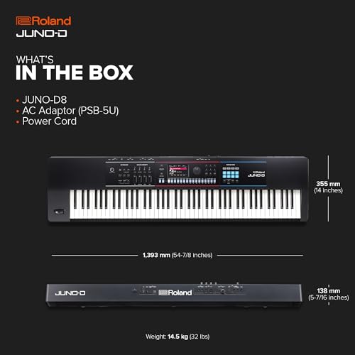 Sintetizador Roland JUNO-D8 | Teclado contrapesado de 88 notas con acción martillo | Generador ZEN-Core con más de 3.800 sonidos integrados | Intuitivas herramientas creativas