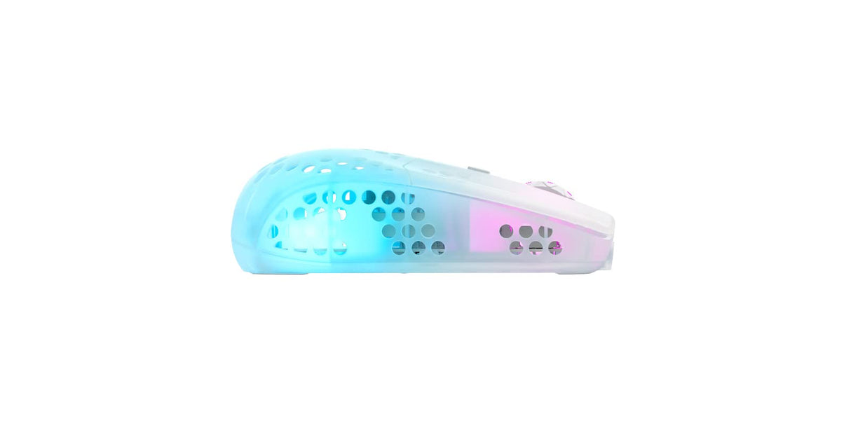 Xtrfy MZ1 Wireless, Ratón Gaming Inalámbrico Ultraligero, Radiofrecuencia 2,4 GHz, Sensor Pixart 3370, Forma Única para Apuntar con Precisión, Iluminación RGB Regulable, Recargable, Blanco