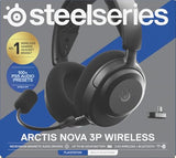SteelSeries Arctis Nova 3P Wireless Auriculares Gaming multiplataforma - App - Batería 40h - Controladores magnéticos de neodimio - 2,4 GHz/Bluetooth - Micro extraíble - PS5, PS4, PC, Switch -Negro