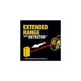 DEWALT DW088K-XJ - Láser Autonivelante de 2 Líneas en Cruz, Alcance de 15m, Base Pivotante, Precisión +/-3mm/10m, Compatible con Detector DE0892, Maletín y Pilas AA Incluidas
