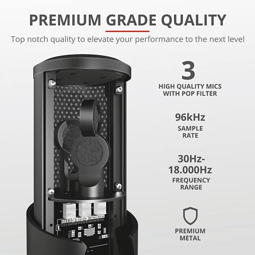 Trust Gaming GXT 258 Fyru Micrófono Gaming USB 4 en 1, Micro con Luces LED, 4 Patrones de Grabación, Micrófono PC para Podcasts, Vlogs, Streaming, Youtube, Twitch, PS4, PS5 - Negro