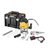 DEWALT DWE627KT-QS - Fresadora 2.300W, Recorrido de corte de 80 mm, Arranque suave y guía paralela, Incluye accesorios, adaptador de aspiración y caja T STAK VI