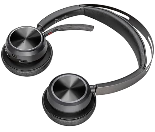 Poly Voyager Focus 2 Auriculares inalámbricos UC con micrófono y soporte de carga: compatible con PC a través del adaptador BLUETOOTH BT700 incluido o mediante cable USB