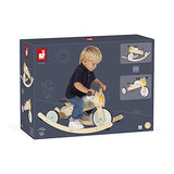 Janod - Triciclo de madera con balancín - Triciclo para bebés de la primera edad - Para desarrollar la motricidad gruesa y el sentido del equilibrio - Juguete de madera - De 12 a 36 meses, J03284