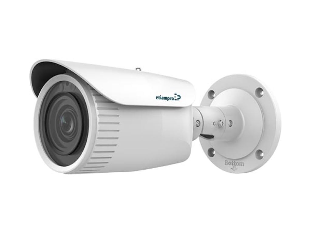EtiamPro Cámara de red IP cilíndrica, cámara de vigilancia, 2 MP, LEDs IR, visión nocturna 30 m, objetivo varifocal motorizado, tecnología WDR, función PoE, app Guarding Vision, para uso en interiores
