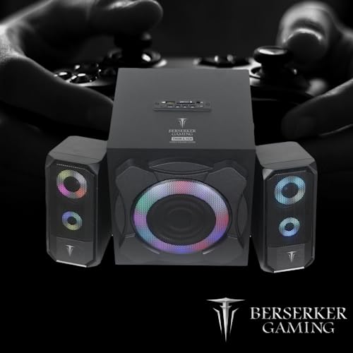 BERSERKER Thor Altavoces 2.1 con Iluminación RGB, 55W RMS, Bluetooth/USB/AUX, Negro