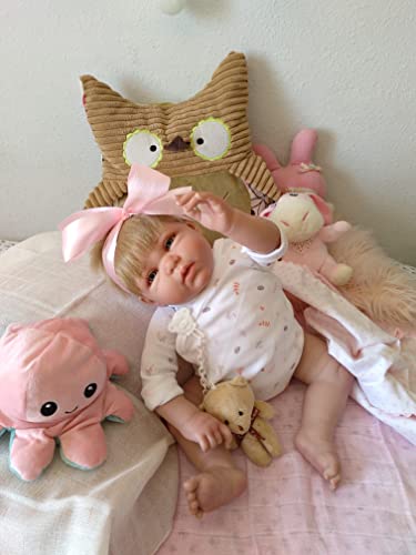 Reborn Valeria,Reborn Vinilo DE Silicona 52CM,2,3KG,RASGOS FACIALES como LOS DE UN Bebe Real,BOLSITAS EN Ojos,Nariz CHATA,Carita Redonda,Manos Y PIES con LA Medida DE UN Recien Nacido.