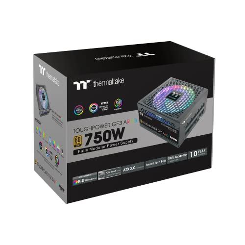 Thermaltake Toughpower GF 3 ARGB 750W | PC ATX 3.0 Power Supply | PCIe Gen 5.0 | 80-Plus-Gold | Fully Modular | Quiet 140 Fan | EU Certified | Black