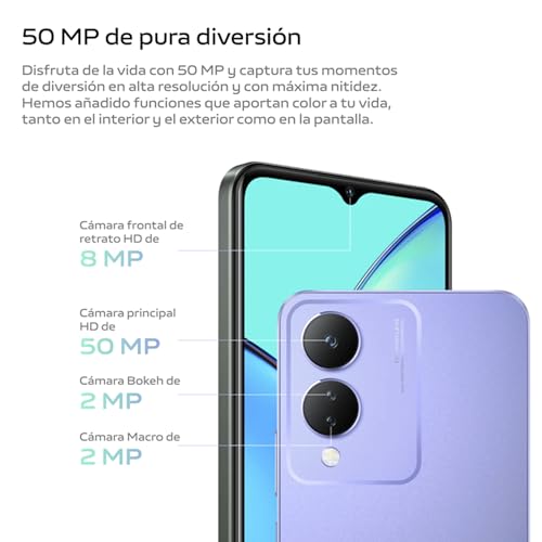 VIVO Y17s, Smartphone 4 GB RAM + 128 GB ROM, Triple cámara de 50 MP, Batería de 5000 mAh, Pantalla HD+ de 6,56” de Alto Brillo, Resistencia al Agua IP54, Cuerpo Fino 2.5D, Teléfono móvil Android 13