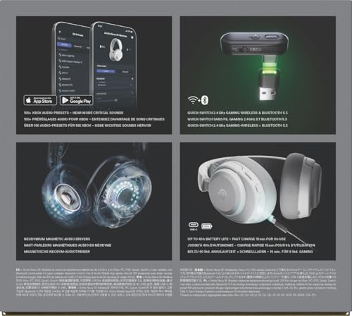 SteelSeries Arctis Nova 3X Wireless Auriculares Gaming multiplataforma - App - Batería 40h - Controladores magnéticos de neodimio - 2,4 GHz/Bluetooth - Micro extraíble - Xbox, PS, PC, Switch -Blanco