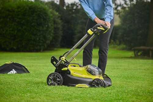 Ryobi RY18LMX40C-240 - Cortacésped sin escobillas 18 V One+ 40 cm - hasta 600 m² - 2 baterías de 4 Ah y Cargador