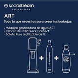 SodaStream Art - Máquina Gasificadora de Agua, con 1 Botella Fuse de 1 L de Plástico Reutilizable y 1 Cilindro de Gas Quick Connect, Hasta 60L de Agua con Gas, Diseño Elegante, Uso Fácil, Color Negro