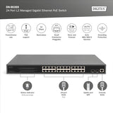 DIGITUS Conmutador de Red PoE Gigabit Gestionado de 27 Puertos - 24 Puertos RJ45 - 2 Puertos SFP - 1 Puerto de Consola - 450W PoE Presupuesto - Características L2 - 19 Pulgadas