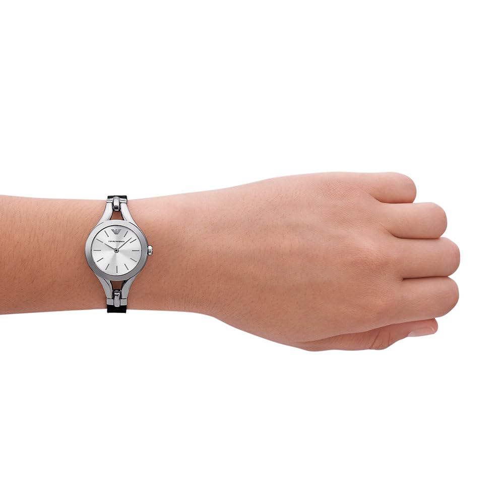 Emporio Armani Reloj Analógico para Mujer'S de Cuarzo con Correa en Cuero AR11552, Negro y tono plata