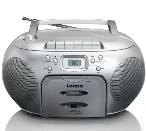 Lenco SCD-420SI - Radio FM portátil con Reproductor de CD y pletina de Casete - Toma de Auriculares - Plata