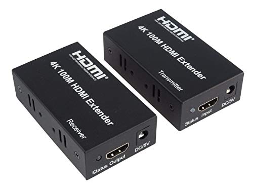 PremiumCord 4K Extensor HDMI a 100 m a Través de Cable de Conexión Cable Cat5e/Cat6, Carcasa Metálica, Estado LED, Compatible con Vídeo 4K UHD, Full HD 1080p 60Hz, HDCP, Negro
