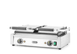 HENDI Parrilla Eléctrica de Contacto Doble, Grill/Plancha Panini y Sandwichera Profesional, Placas Acanaladas y Lisas de Hierro Fundido Esmaltado, 230V, 3600W, 570x375x(H)216mm, Acero Inoxidable