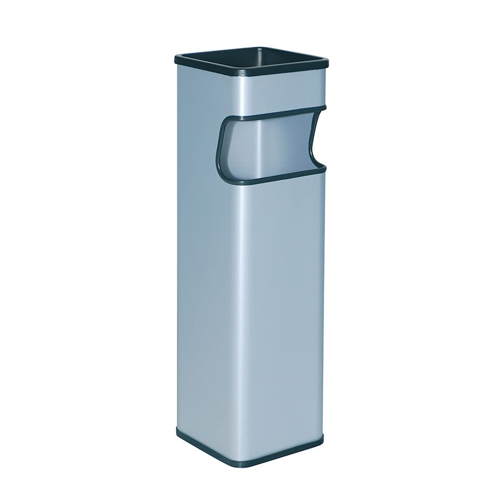OFITURIA® Cenicero Papelera de Pie y Pared para Exterior Metálico 24 litros Color Plata Extraíble en Negro