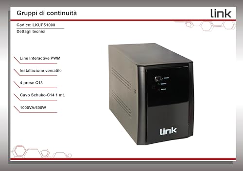 LINK LKUPS1000 - Sistema de alimentación ininterrumpida 1000 Va 600 W, Negro