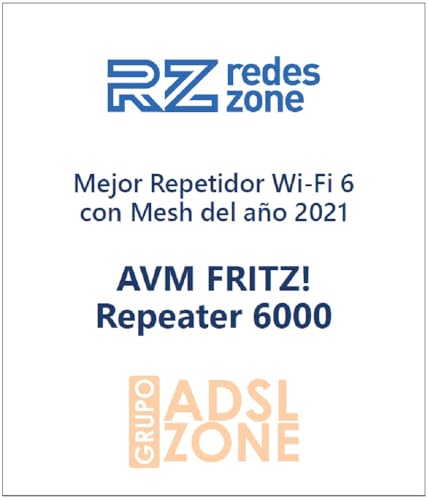 Fritz!Repeater 6000 International - Repetidor/Extensor Wi-Fi 6, Tribanda: (2 x 2.400 Mbps/5 GHz y 1.200Mbps/2,4 GHz), Mesh, Punto de Acceso WiFi, 2 Puertos LAN Gigabit, Interfaz en Español