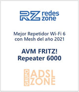 Fritz!Repeater 6000 International - Repetidor/Extensor Wi-Fi 6, Tribanda: (2 x 2.400 Mbps/5 GHz y 1.200Mbps/2,4 GHz), Mesh, Punto de Acceso WiFi, 2 Puertos LAN Gigabit, Interfaz en Español