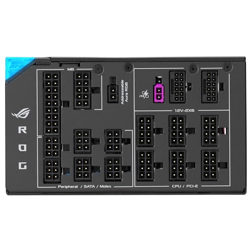 ASUS ROG Thor 1600W Titanium III Fuente de alimentación, 80 Plus Titanium, ATX 3.1, MOSFET GAN, Estabilizador de Voltaje Inteligente, Pantalla OLED magnética, Modo Turbo, 10 años de protección