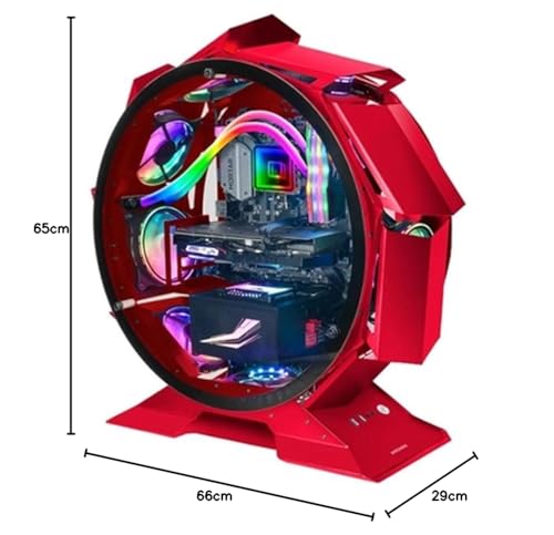 Mars Gaming MCORB, Caja de Ordenador Gaming Micro-ATX XL, Diseño Circular Custom, Doble Cristal Templado, Chasis PC, Rojo